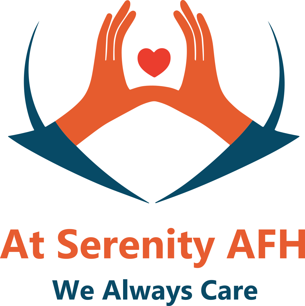 A gold geometric star logo above faint text that reads "At Serenity Senior Care Home Exclusive Quality Individualized Care" on a light background.